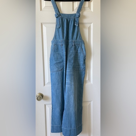 Anthropologie Pilcro Blue Denim Wide Leg Cropped Overalls Relaxed Fit Size 30 - Picture 4 of 10
